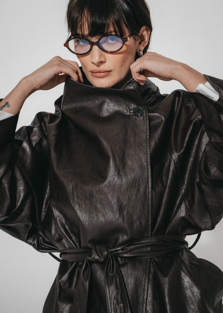 Noir eco leather coat | Dark Brown