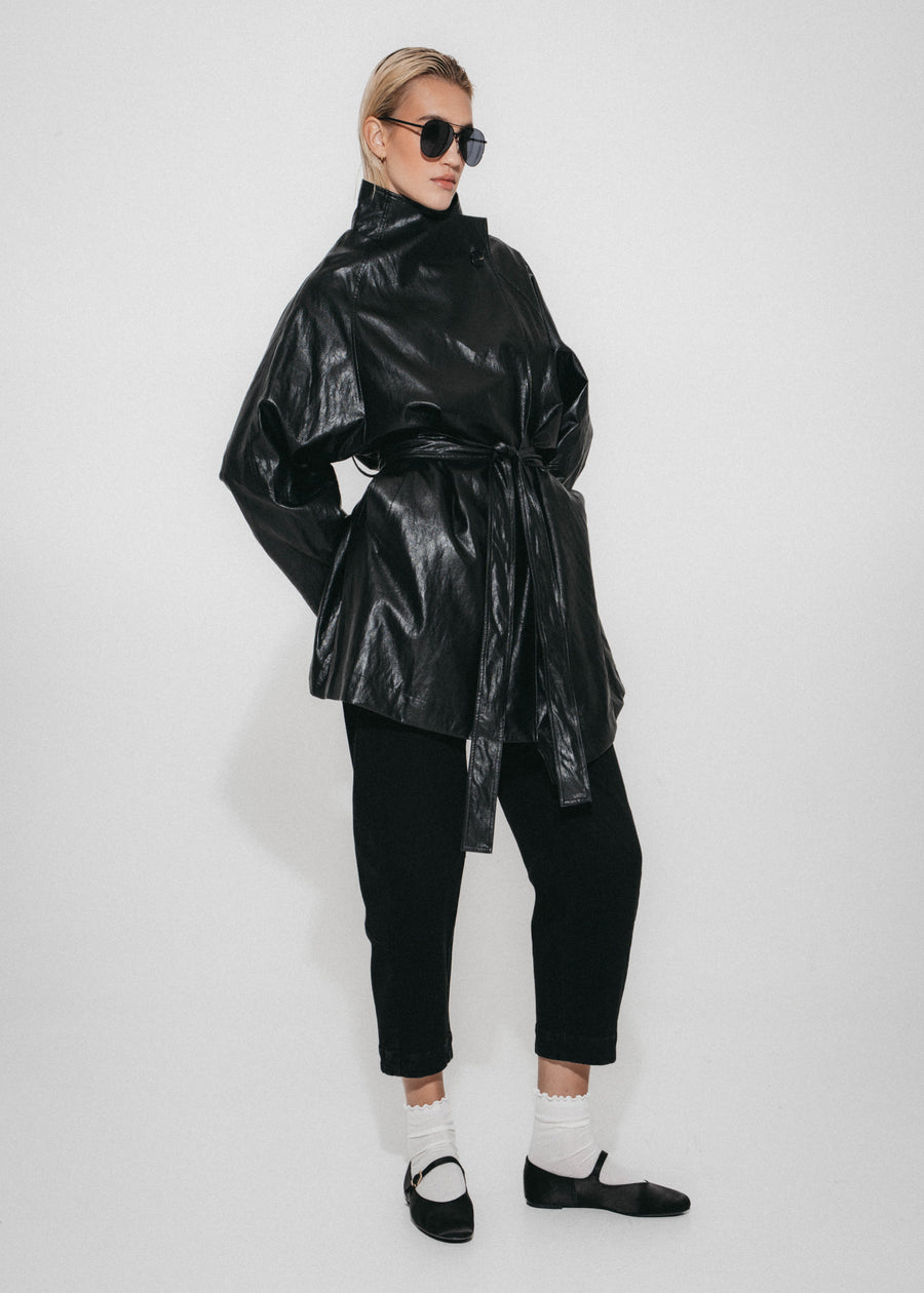 Noir eco leather coat