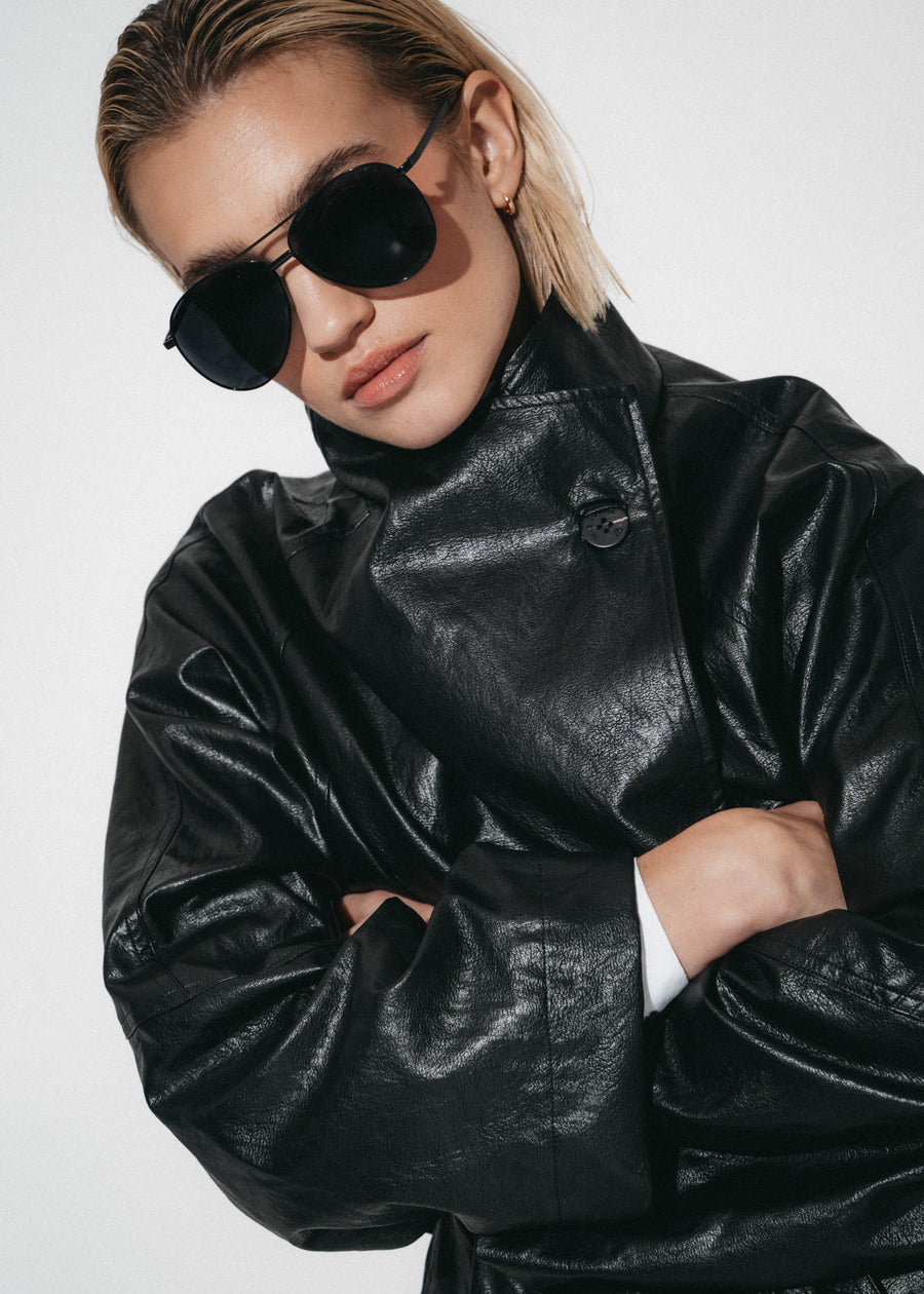 Noir eco leather coat