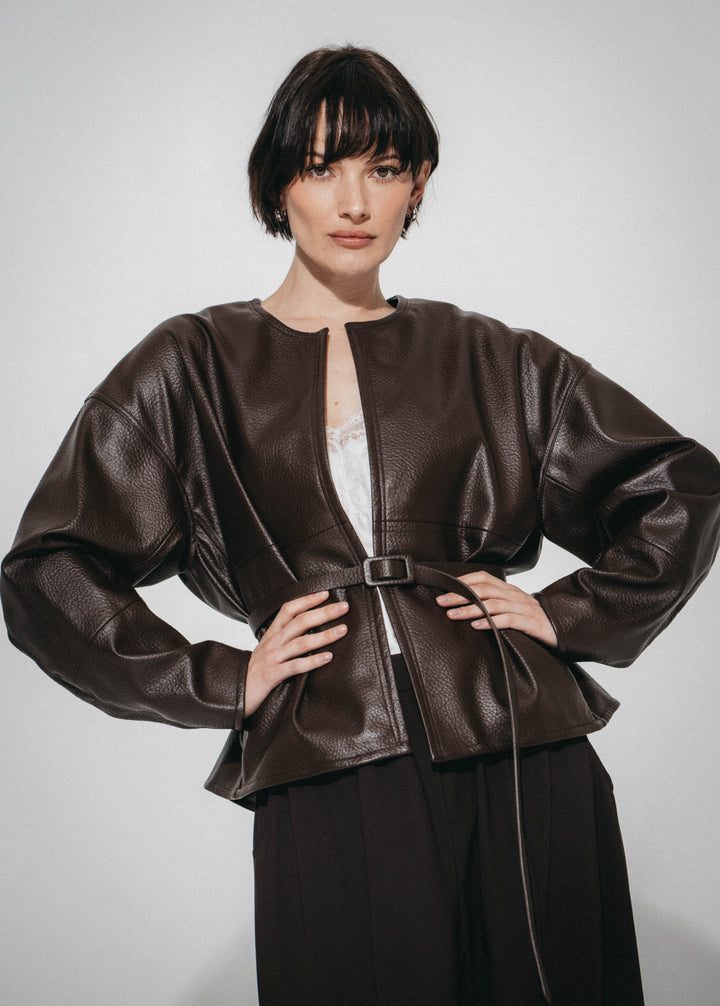 Rox eco leather  jacket | Dark Brown