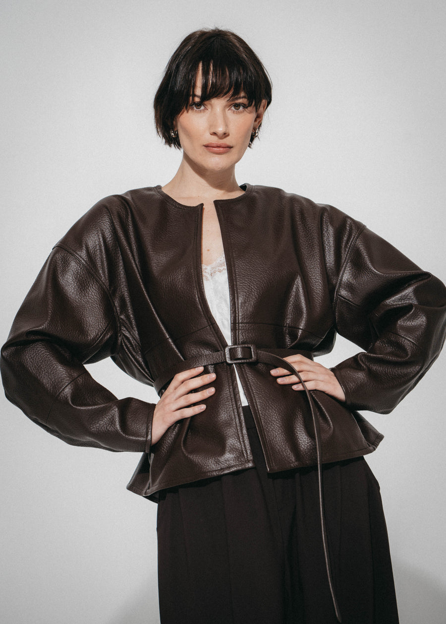 Rox eco leather  jacket | Dark Brown
