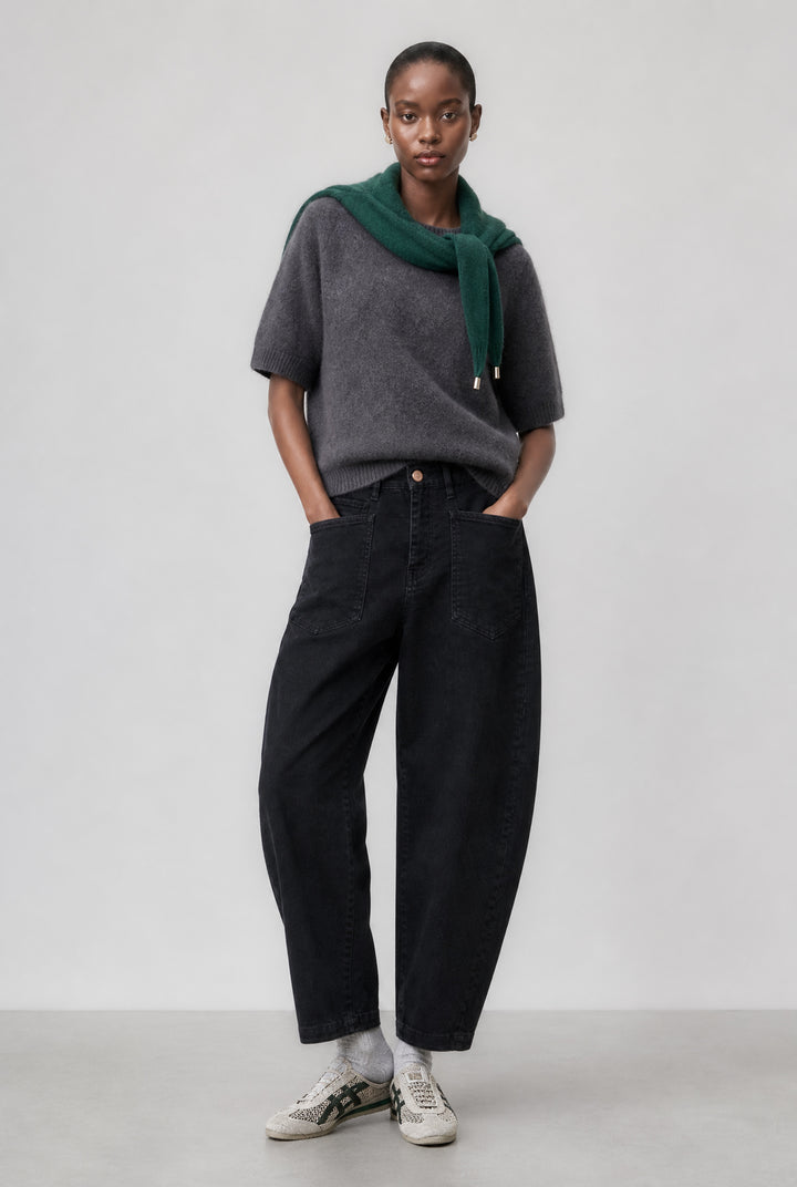 Slouchy black barel jeans