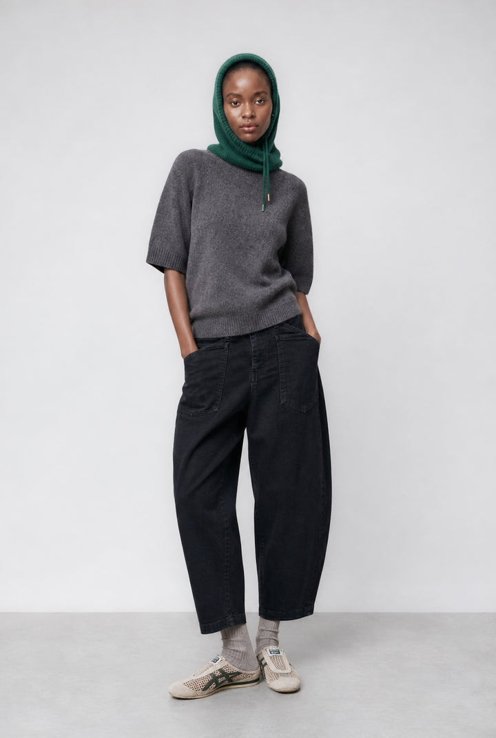 Slouchy black barel jeans