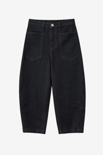 Slouchy black barel jeans