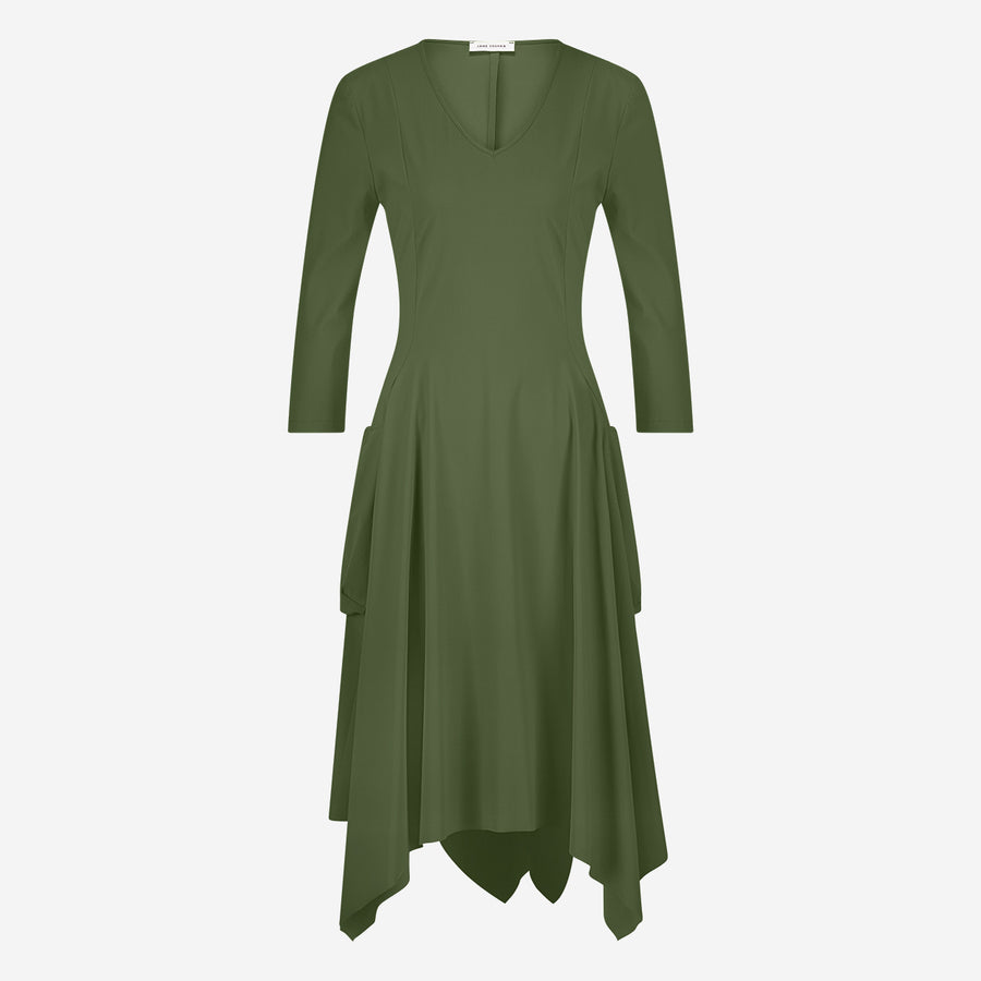 Caro LS stretch technical jersey dress | Oliva green