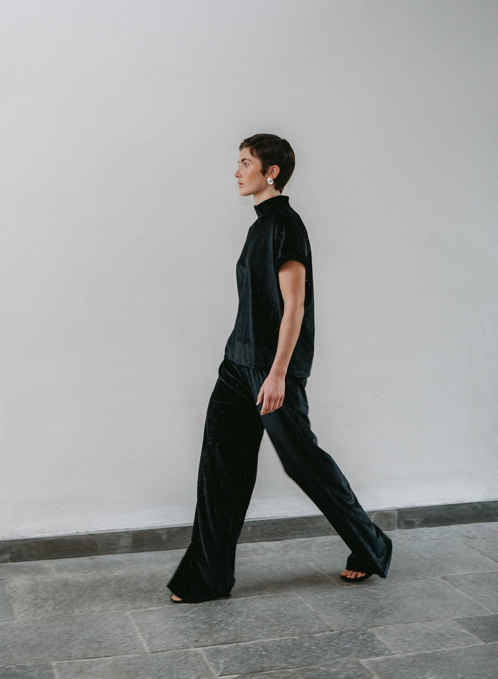 Simone velvet pants | Black shiny