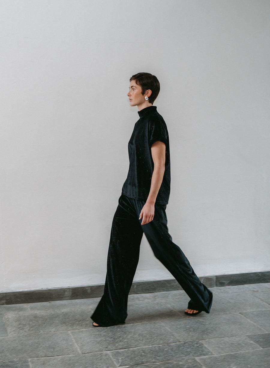 Simone velvet pants | Black shiny
