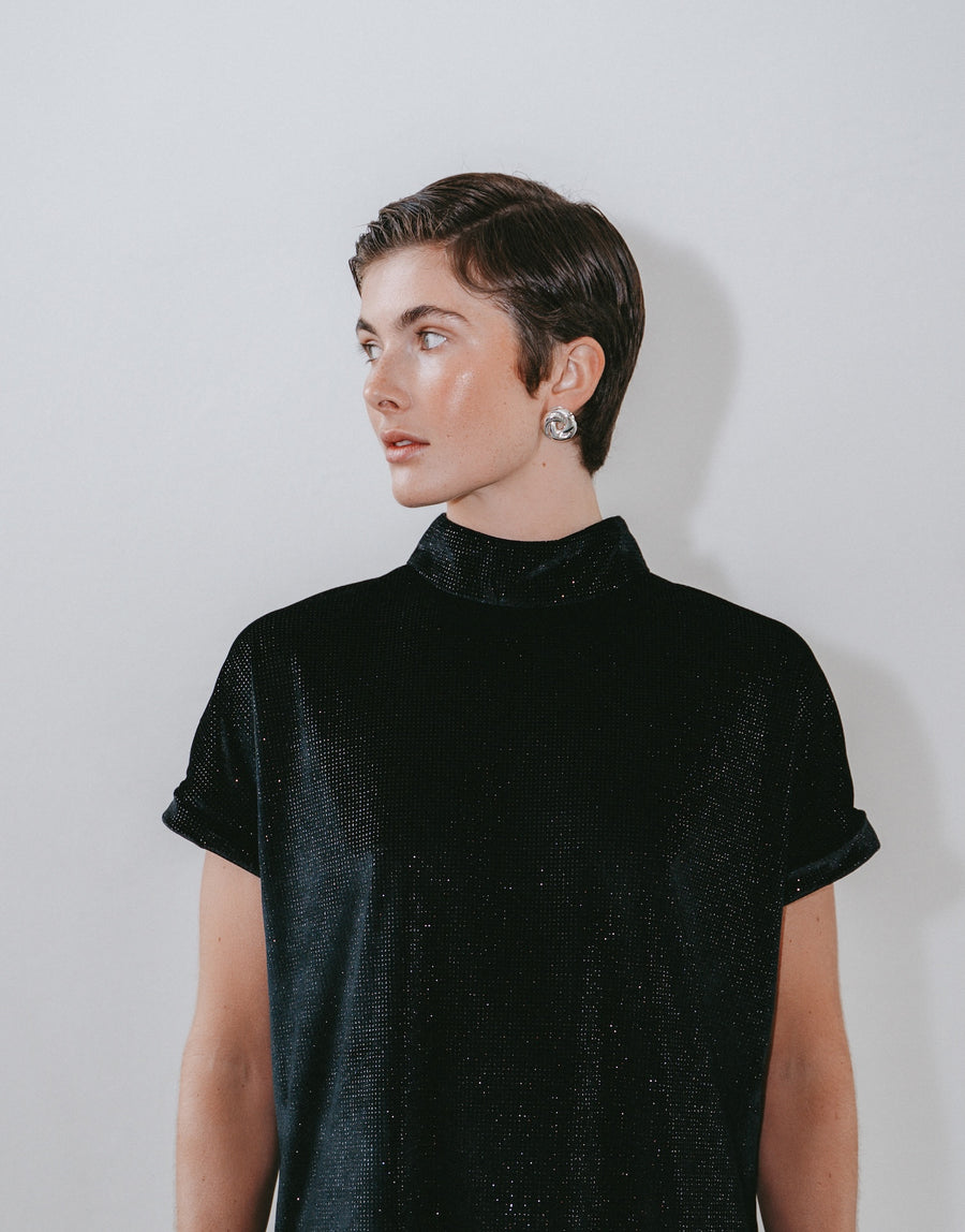 Rayan velvet top | Black shiny
