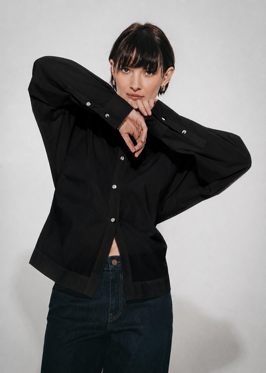 Luna cotton poplin blouse | Black