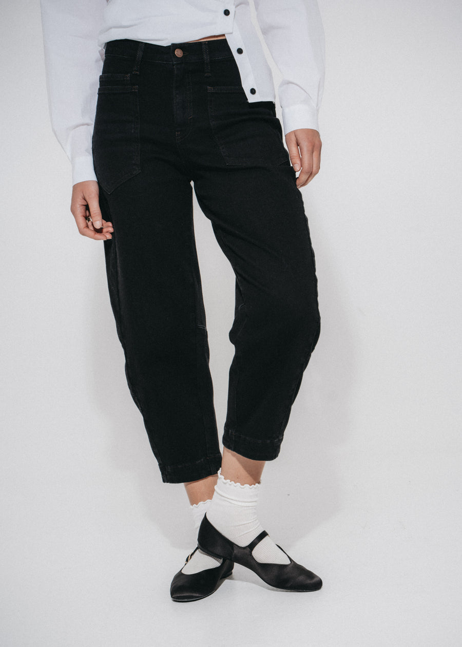 Slouchy black barel jeans