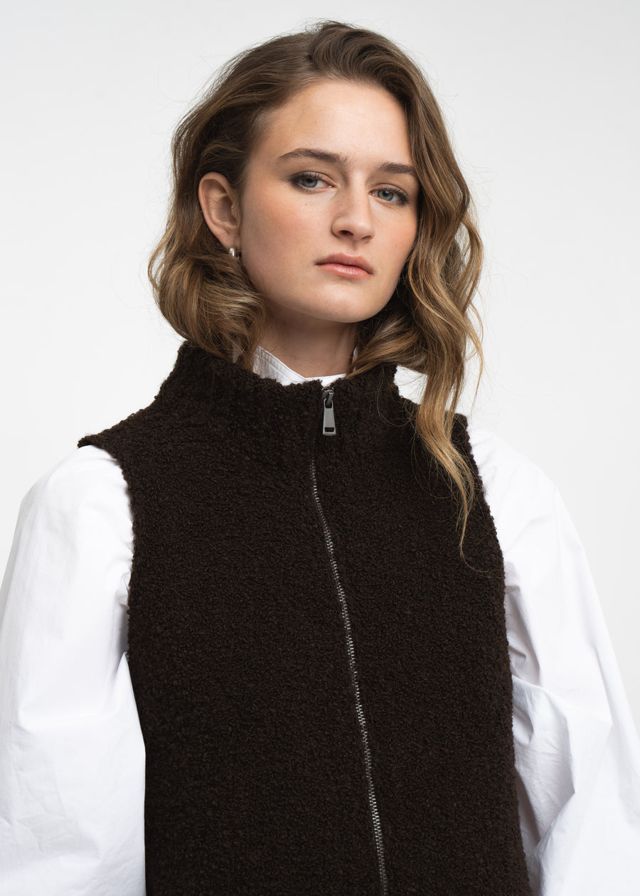 Vest Boucle long zip | Brown